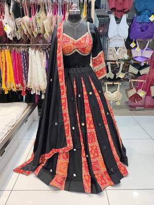 Red Navratri Rayon Mirror Work Chaniya Choli with Dupatta 2