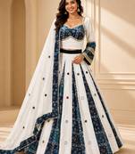 Navy Blue Navratri Rayon Mirror Work Chaniya Choli with Dupatta