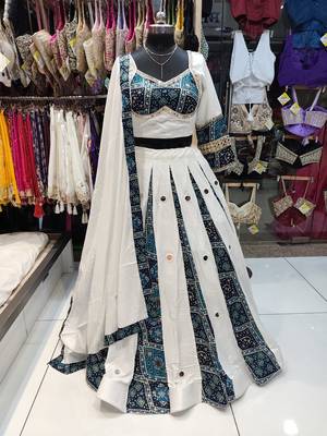 Navy Blue Navratri Rayon Mirror Work Chaniya Choli with Dupatta 2
