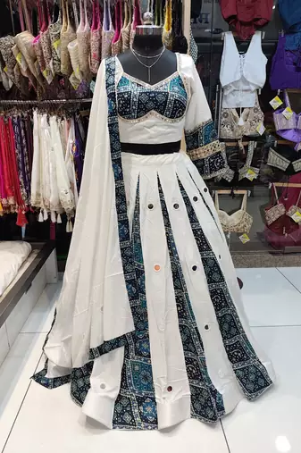 Navy Blue Navratri Rayon Mirror Work Chaniya Choli with Dupatta