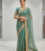 designer zari cundan work party wear saree