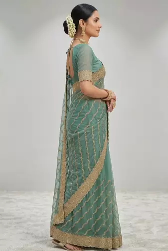 new designer zari cundan work party wear saree