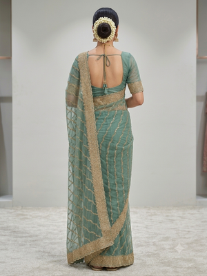 designer zari cundan work party wear saree 3