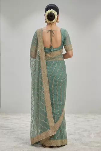 new designer zari cundan work party wear saree