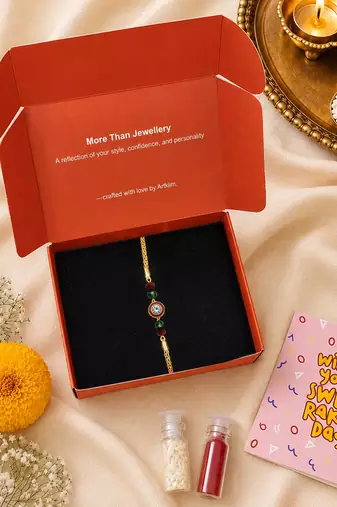 Luxury crystal rakhi with red & green beads for raksha bandhan