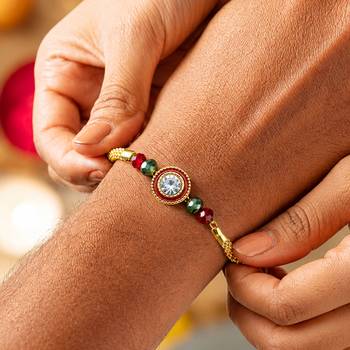Luxury crystal rakhi with red & green beads for raksha bandhan 3