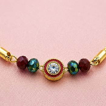 Luxury crystal rakhi with red & green beads for raksha bandhan 4