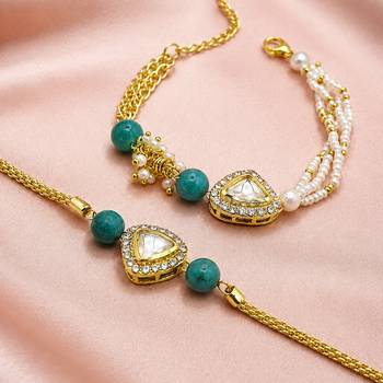 Gold-plated teardrop kundan bhaiya bhabhi rakhi set 3