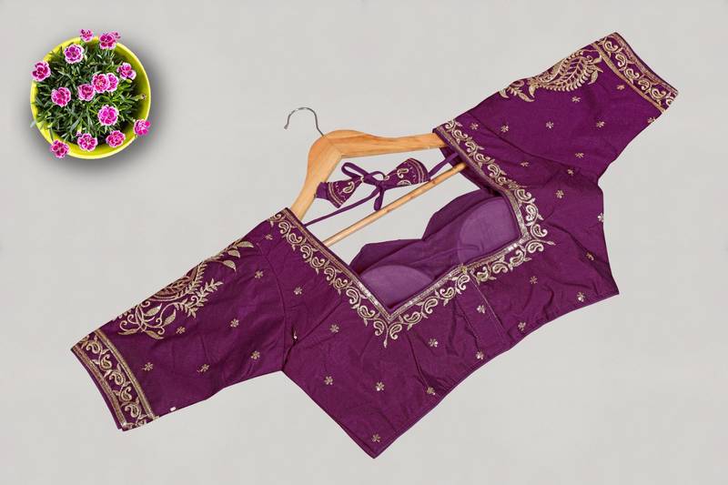 Designer fancy vichitra silk embroidered stitched blouse