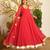 Red bandhej print faux georgette anarkali gown set with dupatta