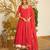 Red bandhej print faux georgette anarkali gown set with dupatta