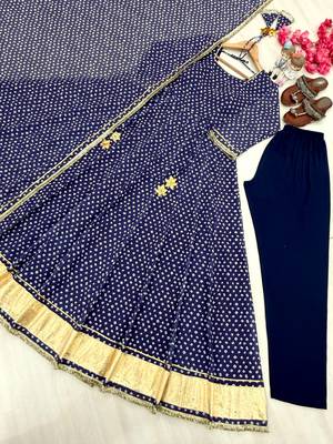 Blue bandhej print faux georgette anarkali gown set with dupatta 3