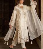 Ivory pure roman glass embroidered kaftan set with dupatta