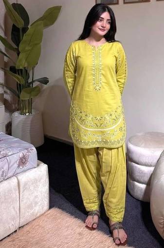 Yellow pure roman silk blend embroidered kurta & farshi palazzo set