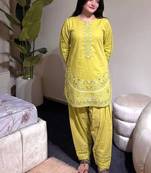 Yellow pure roman silk blend embroidered kurta & farshi palazzo set