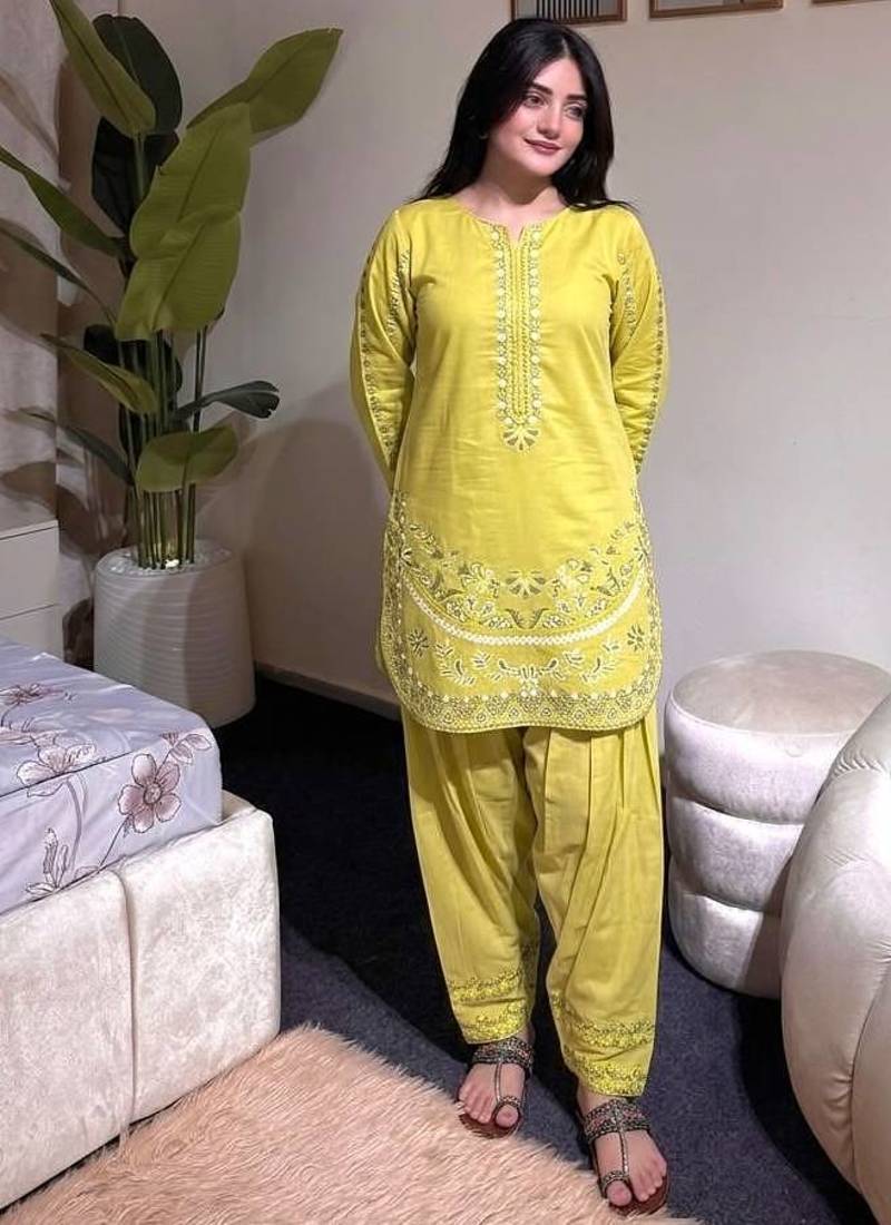 Yellow pure roman silk blend embroidered kurta & farshi palazzo set
