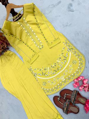 Yellow pure roman silk blend embroidered kurta & farshi palazzo set 3
