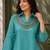 Teal blue Rakshabandhan Spacial gold crush kurti palazzo set with embellished koti