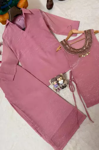Rose gold Rakshabandhan Spacial crush kurti palazzo set with embellished koti