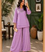 Lavender Rakshabandhan Spacial gold crush kurti palazzo set with embellished koti