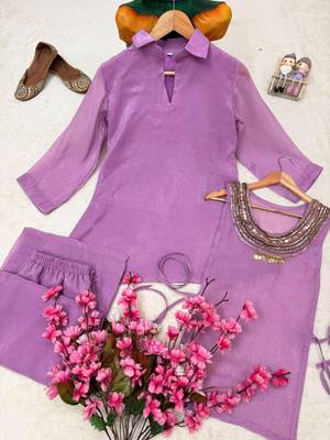 Lavender Rakshabandhan Spacial gold crush kurti palazzo set with embellished koti 2