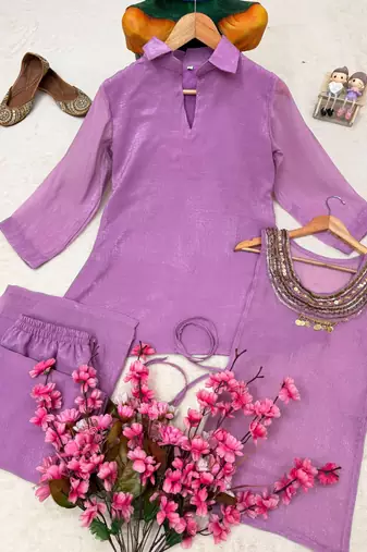 Lavender Rakshabandhan Spacial gold crush kurti palazzo set with embellished koti
