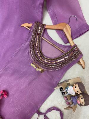 Lavender Rakshabandhan Spacial gold crush kurti palazzo set with embellished koti 3