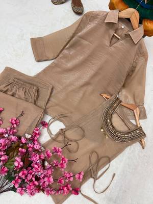 Brown Rakshabandhan Spacial gold crush kurti palazzo set with embellished koti 2