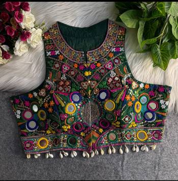 Green navratri special kutchi work blouse 1