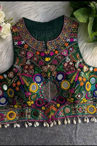 Green navratri special kutchi work blouse