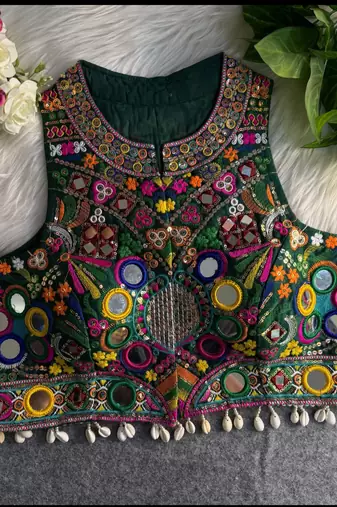 Green navratri special kutchi work blouse