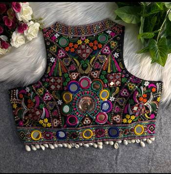Green navratri special kutchi work blouse 2