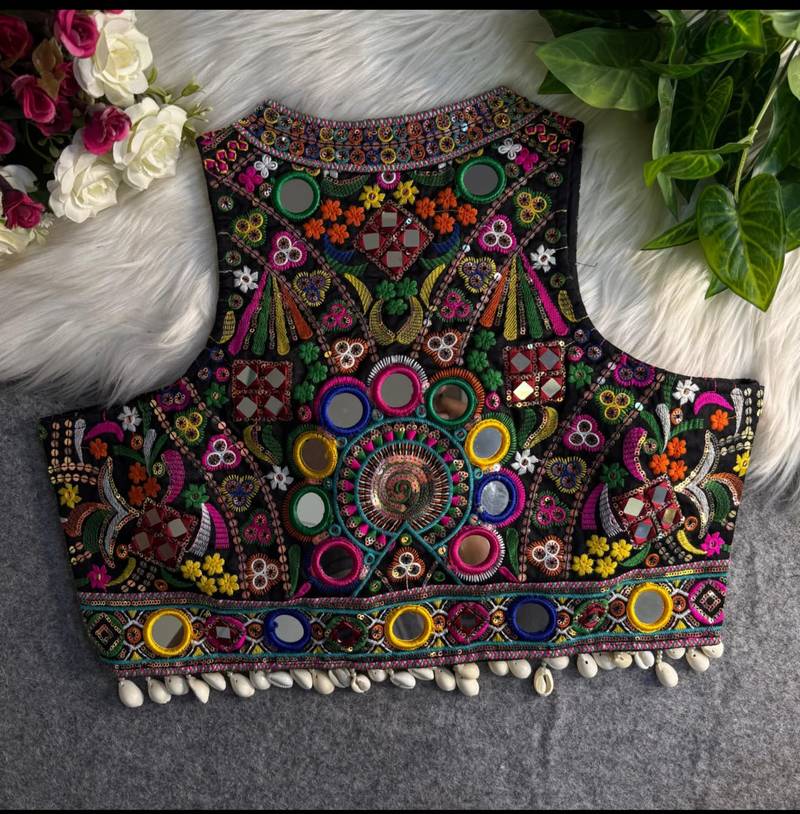 Green navratri special kutchi work blouse