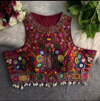 Maroon navratri special kutchi work blouse 1