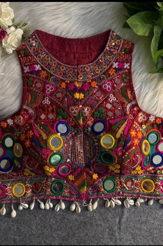 Maroon navratri special kutchi work blouse