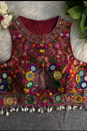 Maroon navratri special kutchi work blouse