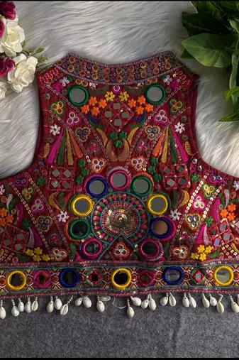 Maroon navratri special kutchi work blouse