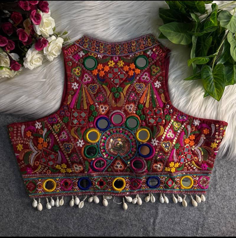 Maroon navratri special kutchi work blouse