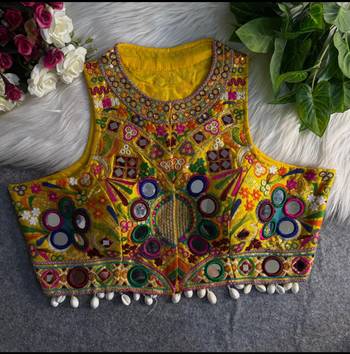 Yellow navratri special kutchi work blouse 1