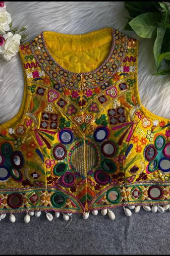 Yellow navratri special kutchi work blouse