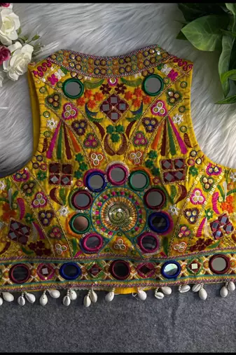 Yellow navratri special kutchi work blouse