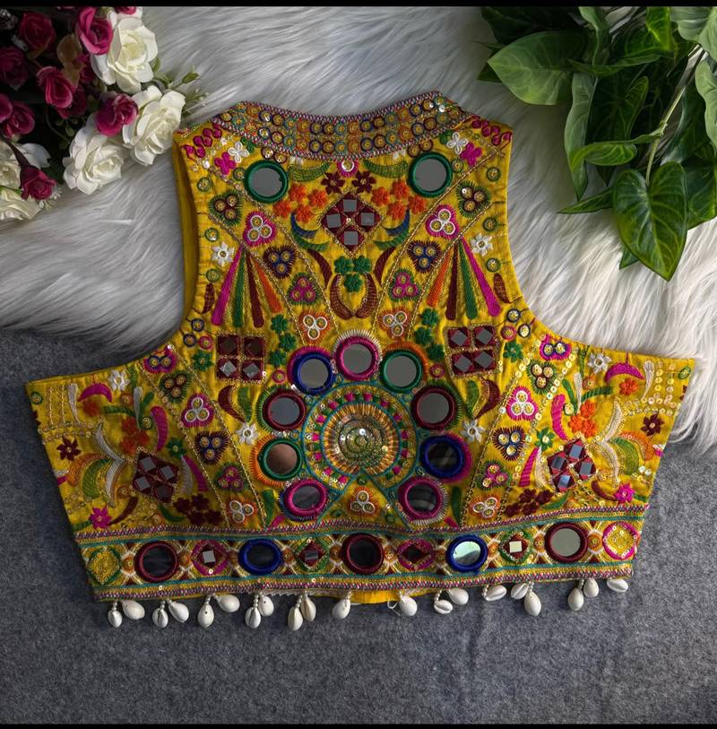 Yellow navratri special kutchi work blouse