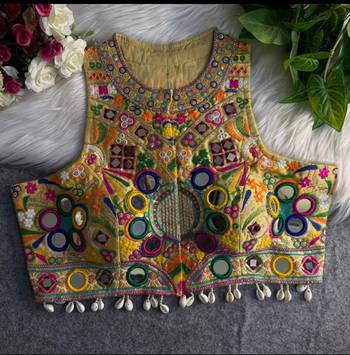 Gold navratri special kutchi work blouse 1