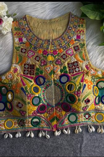 Gold navratri special kutchi work blouse
