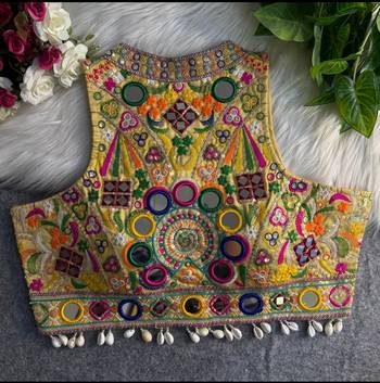 Gold navratri special kutchi work blouse 2