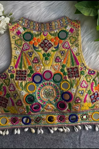 Gold navratri special kutchi work blouse