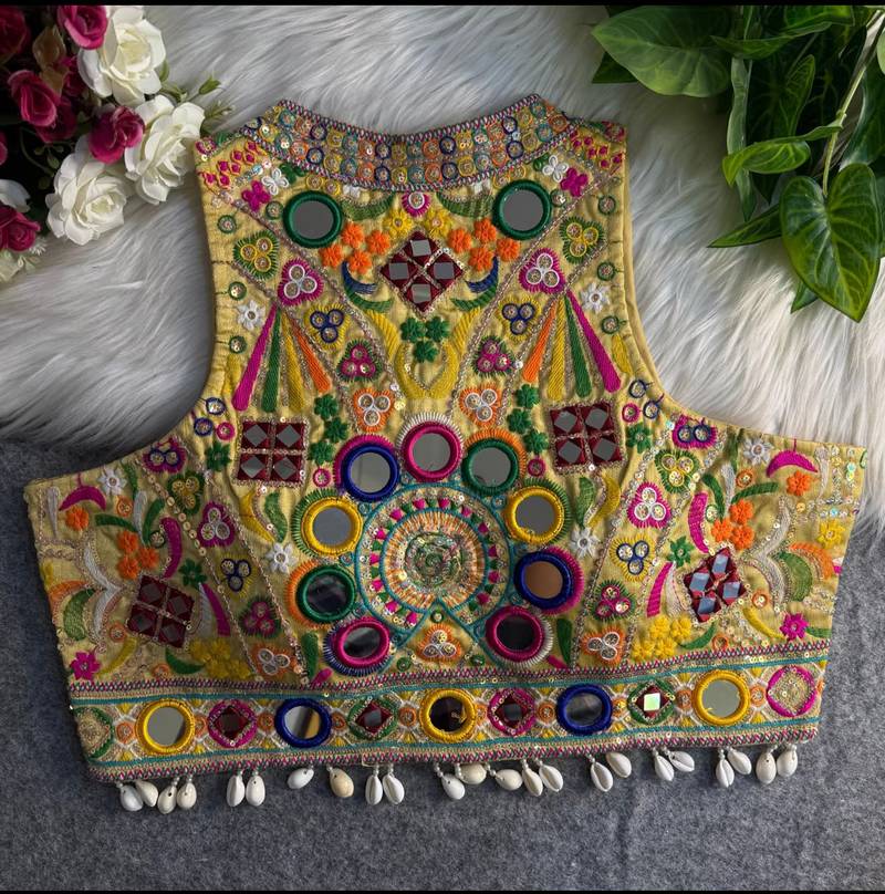 Gold navratri special kutchi work blouse