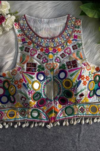 White navratri special kutchi work blouse