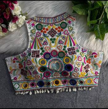 White navratri special kutchi work blouse 2