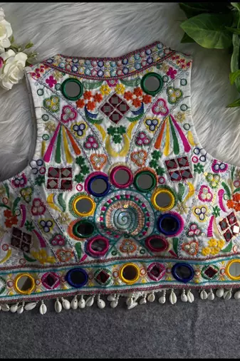 White navratri special kutchi work blouse